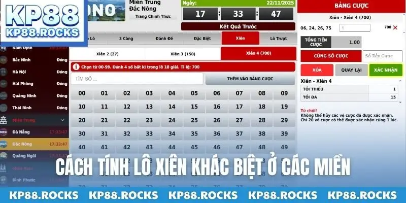 Cách tính lô xiên khác biệt ở các miền