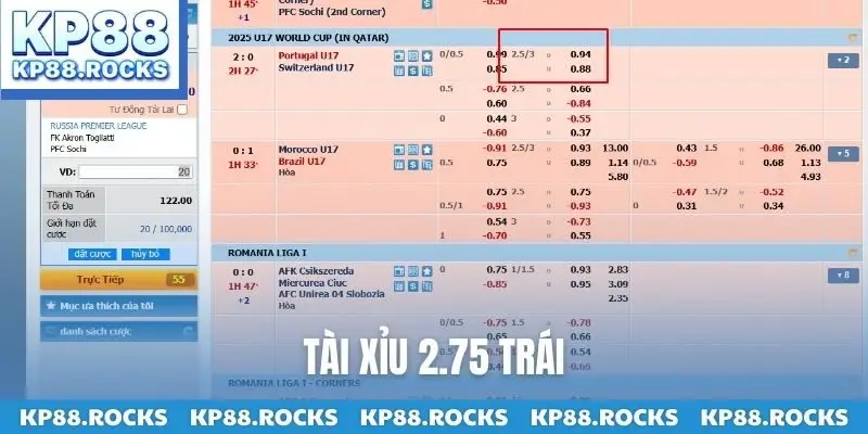 Tài xỉu 2.75 trái